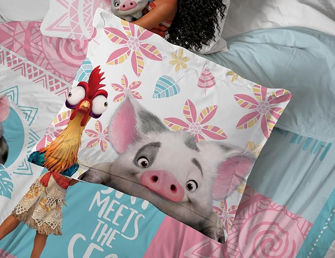 Disney Moana Full Comforter Set 7 Piece Kids Bedding for Girls, Multi | Bed in a Bag, Comforter Sheets Shams Pillowcases, Official Brand, Soft Microfiber, Machine Washable, Girls Gift - Image 6