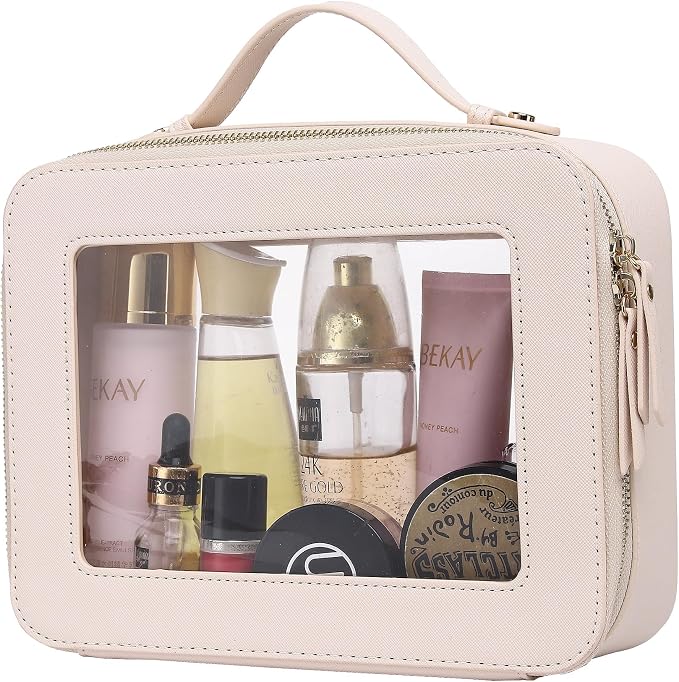 Pinkmik Clear Makeup Bag for Women Waterproof Travel Cosmetics and Toiletries Case Portable Makeup Oaganizer Bag Clear Car Bag with Zipper (Beige, L) by Pinkmik
