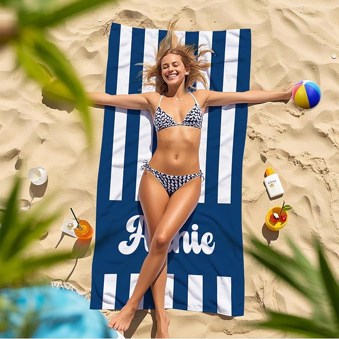 JML Personalized Beach Towel with Name, Custom Cabana Stripe Beach Towel, Customized Microfiber Pool Towel, Quick Dry & Absorbent Swim Towel for Adult,Mother's Day, Birthday, Summer Holiday,Vacation - Image 7