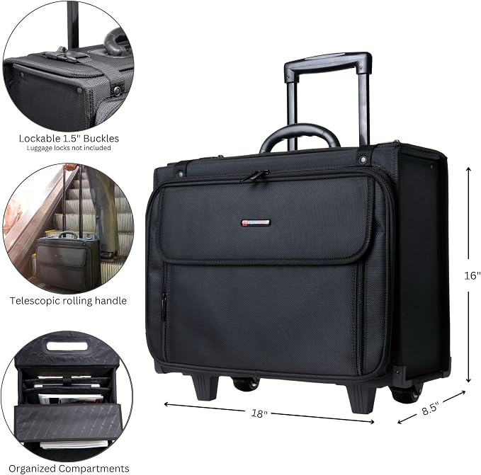 Alpine Swiss Rolling Briefcase | Laptop Bag For Men & Women | Hard Side Catalog Case on Wheels | Legal Size File Dividers | Lawyers Attache Case | Carry-On Overnight Business Travel Bag - Image 2
