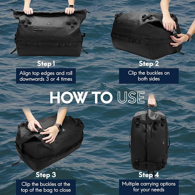 Haimont IPX7 Waterproof Roll-Top Dry Duffel Backpack | 60L/90L Sizes, 500D Tarpaulin, Welded Seams, Mesh Pockets, Boating & Kayaking - Image 8