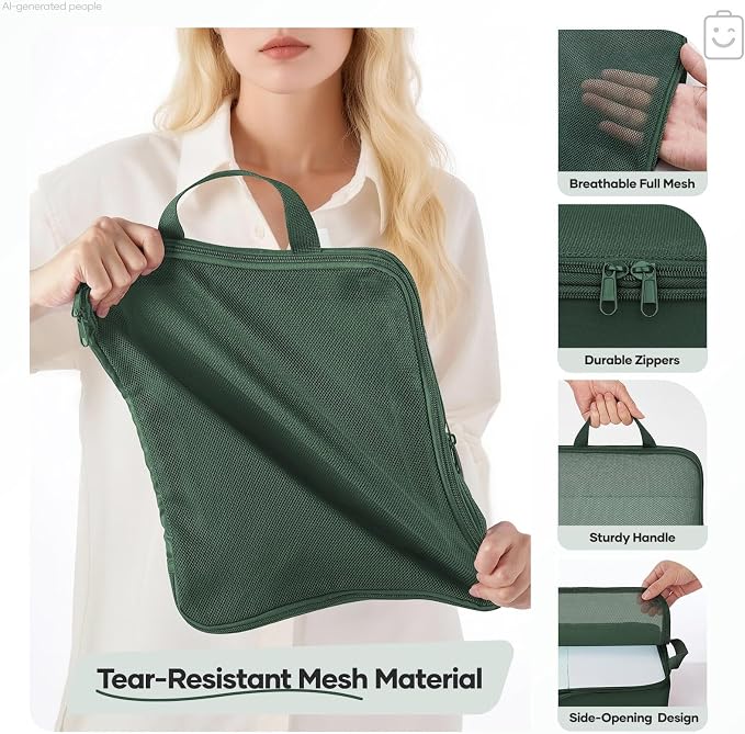 Veken 11 Set Compression Packing Cubes Garment Bags for Travel Essentials,Compressible Expandable Luggage Organizer Bags for Clothing,Space Saver Bags with Over 1000 pcs of Mesh Holes(Blue Green) - Image 5