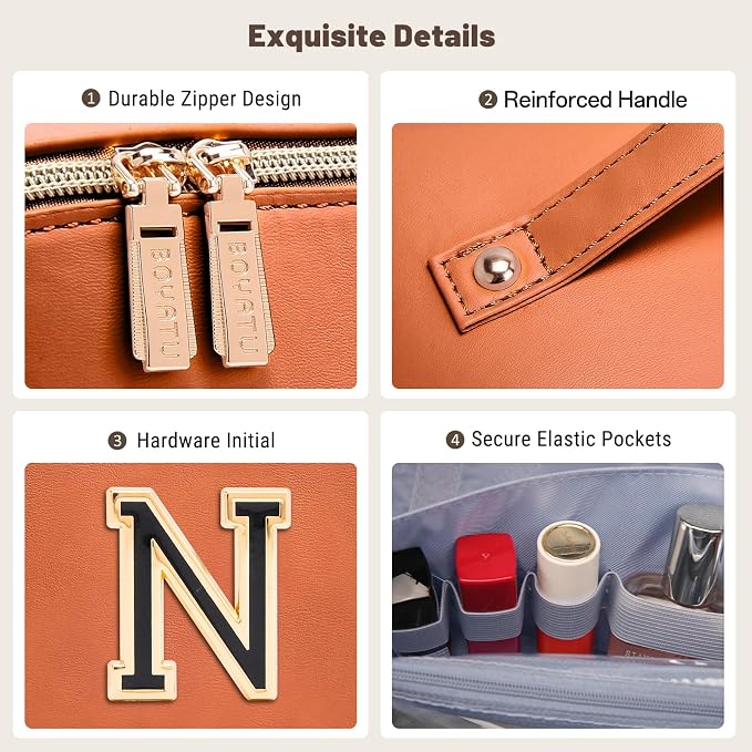 BOYATU Personalized Travel Makeup Bag: 3-in-1 Cosmetic Bag Gift for Women | Initial Make up Bag Organizer - Custom Letters A-Z - Flat Open Portable Toiletry Bag for Birthday Graduation Anniversary - Image 7