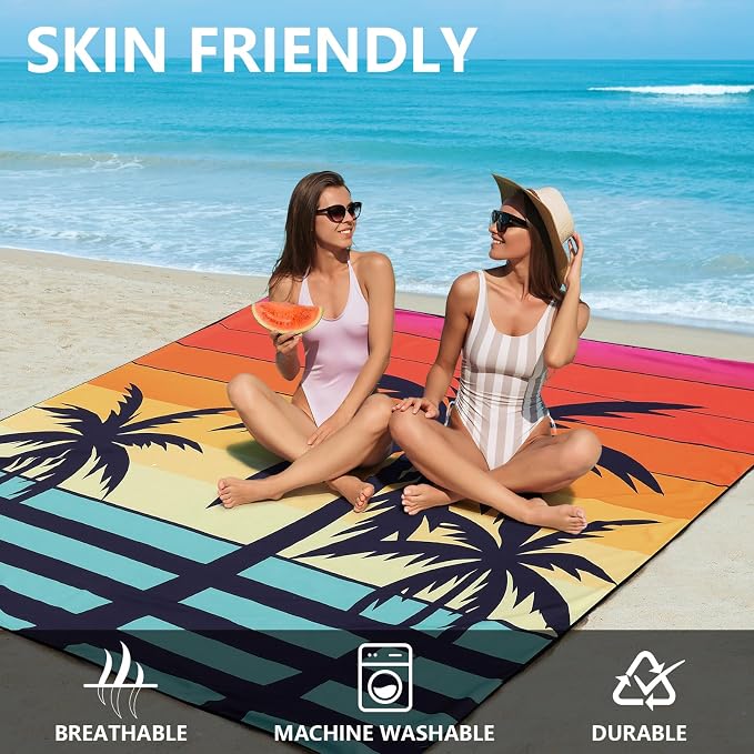 WIWIGO Beach Blanket Waterproof Sandproof Beach Mat 79" X 83"/10'x9'for 2-8 Adults Quick Drying Outdoor Picnic Mat Beach Accessories for Travel, Camping, Hiking - Image 4