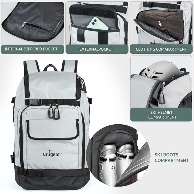 Unigear Ski Boot Bag Backpack for Helmet 50L/70L, Goggles, Gloves, Skis, Snowboard & Accessories - Image 3