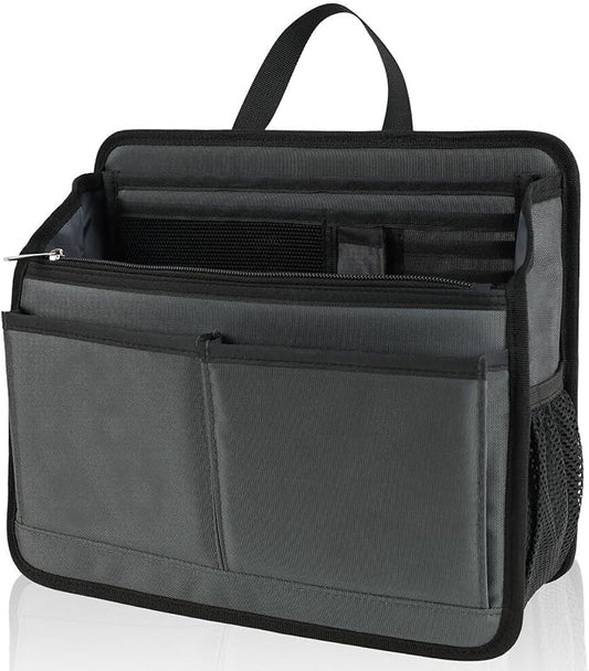 Small Rugged Organizer Insert for Briefcase Tote Shoulder Messenger Bag-19 Pockets,Padded Water-repellent Nylon-Gray by DELTAMANN