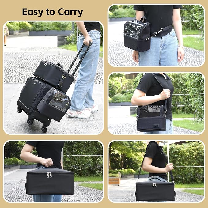 TANTO Rolling Makeup Train Case, 4 in 1 Extra Large Cosmetology Case on Wheels Professional Salon Travel Cosmetic Organizer for Makeup Artists with 7 Pouches, Adjustable Dividers & Swivel Wheels - Image 7
