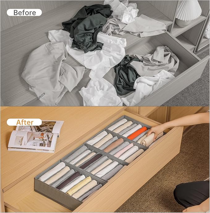 4 Packs T-shirt Drawer Organizers for Clothing,10 Grids Compartment Wardrobe Storage Box, Washable Clothes Organizer for Folded Clothes, T-shirt, Legging, Silk Scarve - Image 2