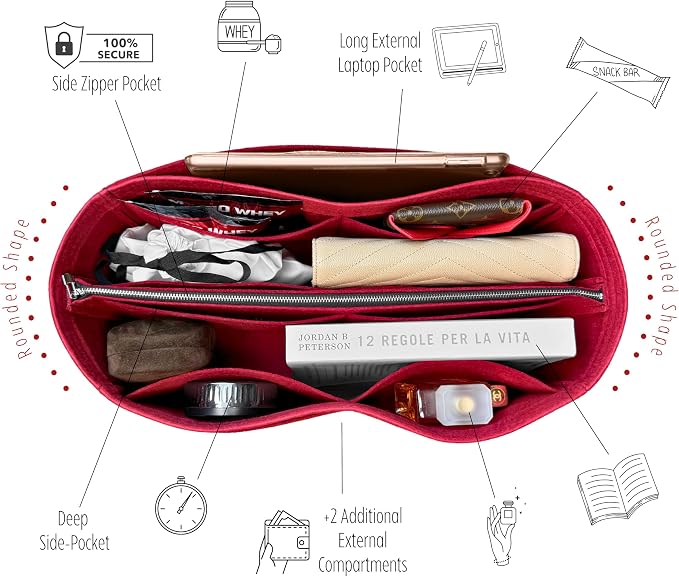 Divitize Premium Purse Organizer compatible with Artois PM/MM Bag Insert — Handmade Perfect Fit, Durable Quality Felt, Full Coverage & No Bulky Effect, 24+ Shades (For Artois MM, Scarlet) - Image 4
