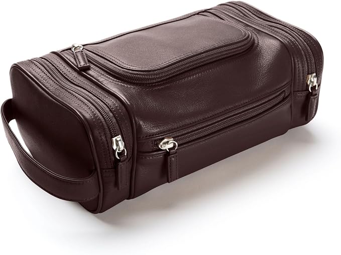 Leatherology Brown Multi Pocket Toiletry Bag – Full-Grain Leather Travel Dopp Kit with Multiple Zippered Compartments | Spacious, Durable Organizer for Toiletries & Grooming Essentials - Image 3