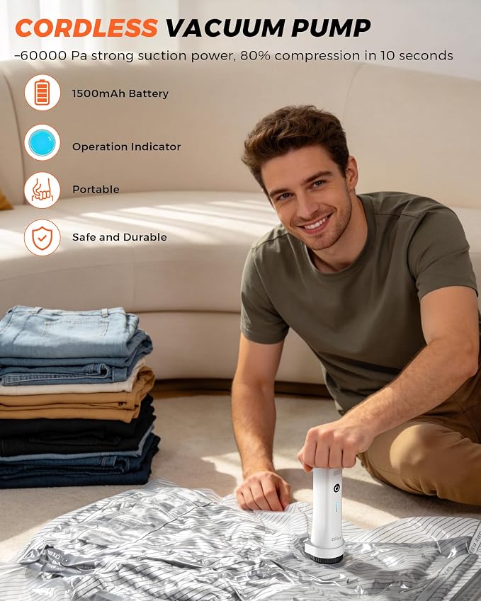 15 Pack Vacuum seal Bags for Clothing Travel with -60000Pa Electric Pump & Luggage Scale, Travel Essentials for Suitcase, Space Saver Compression Packing Bags to Check Luggage Weight & Avoid Fees - Image 8