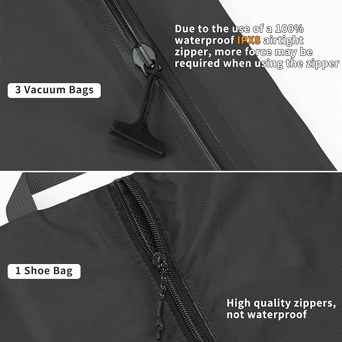 5 Set Vacuum Bags for Travel, Professional IPX8 Reusable Organizer, Compression Packing cube for Suitcases, Durable Seal Space Saver Bags -Traveling Essentials (Black with Pump) - Image 6