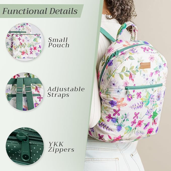 Maison d' Hermine Backpack for Women Men Cotton Shoulder Multipurpose Rucksack with Small Pouch Lightweight Multi Pocket Bag for Travel Work Beach Perfect for Spring Summer (Chardon) - Image 4