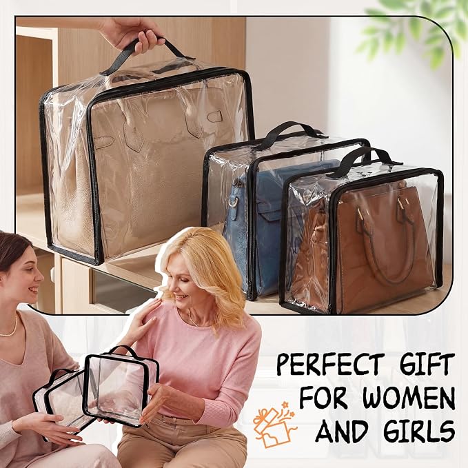 Hsei 12 Pcs Clear Dust Bags For Handbags 4-Sizes Fits Mini Wallets Oversized Tote Bags PVC Waterproof Purse Storage Organizers for Luxury Bag Soft Stand-Up with Zipper Handle for Closet Hanging - Image 6