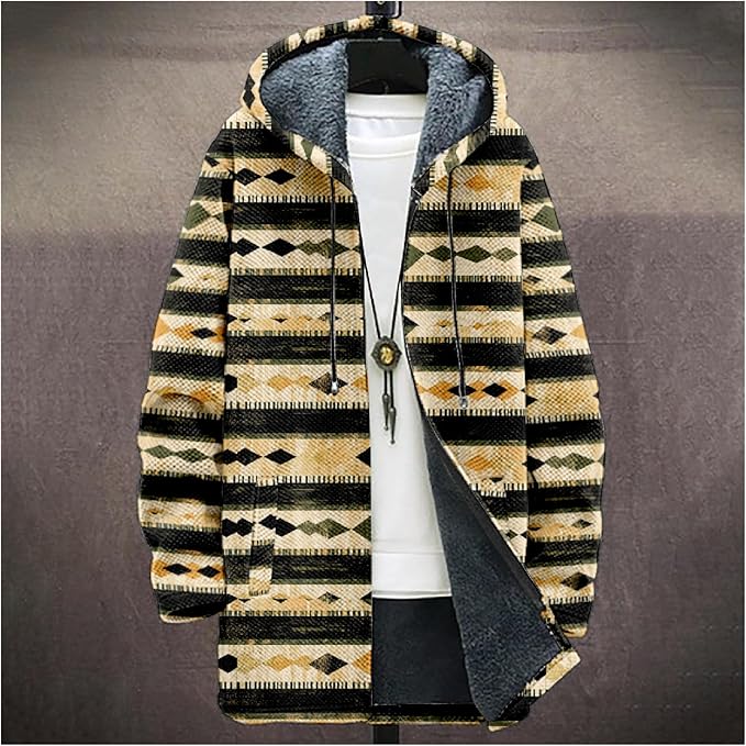 Full Zip Hoodies for Men Long Fleece Lined Knitted Hoodies with Pockets Fashion Coat Warm Cardigan for 2024