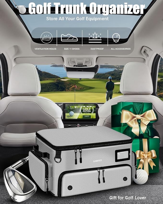 LOINTET Golf Trunk Organizer, Waterproof Car Golf Locker with Separate Ventilated Compartment for 2 Pair Shoes, Golf Storage for Balls, Tees, Cap, Clothes, Gloves, Accessories, Gifts for Men, Women - Image 6