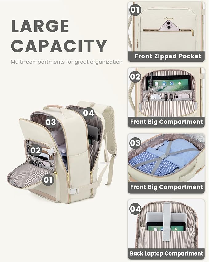 LOVEVOOK 40L Travel Backpack Flight Approved Carry on Backpack,3 Packing Cubes,Waterproof Personal Item Travel Bag,TSA Carry on Luggage Suitcase Travel Essentials,Gifts for Women & Men,fits 17" Laptop - Image 8