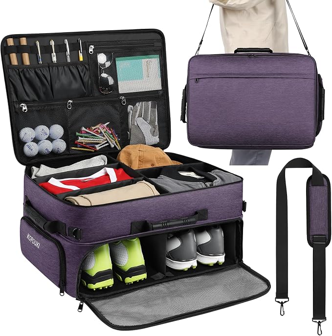 Extra Large Golf Trunk Organizer, Golf Gifts for Men Golfers, 20"x 14"x 10" 2 Layer Golf Trunk Organizer for Car, Water-resistant with Ventilated Compartment for 2 Pair Shoes and More Golf Accessories by Kopduki