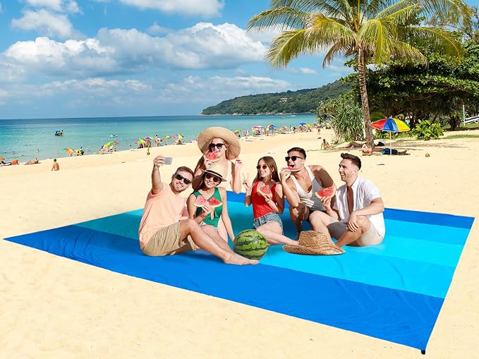 WIWIGO Beach Blanket Sandproof Extra Large Beach Mat Adults Waterproof Quick Drying Sand Free Mat Made by Premium Polyester with 4 Stakes & 4 Corner Pockets for Outdoor Travel Camping Hiking - Image 5