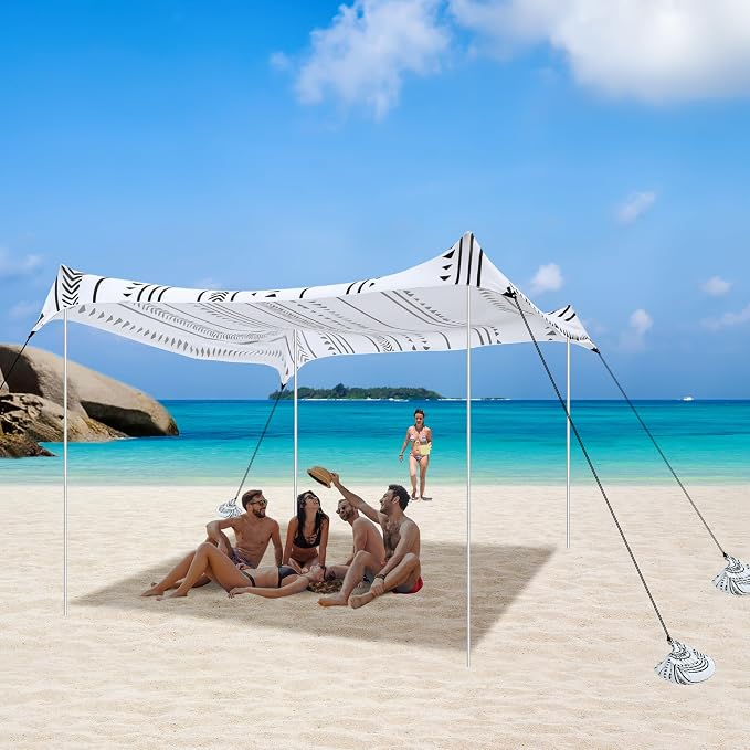 Beach Tent, Beach Canopy Sun Shade UPF 50+, Portable 10×10 FT Camping Sun Shelter with Sandbags, Poles, Ground Pegs and Anti-Wind Ropes Easy Setup for Outdoor, Backyard, Picnics, Fishing - Image 2