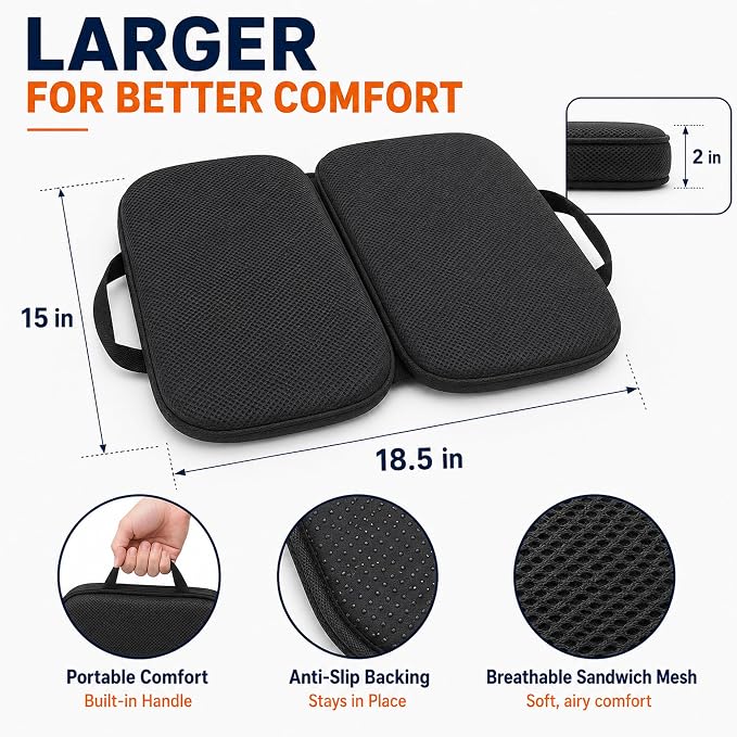 Sojoy 3 in 1 Foldable Gel Seat Cushion Featured with Memory Foam Breathable Seat Cushion for Pressure Relief (Size: 18.5“ x 15" x 2"，Black Mesh) - Image 3