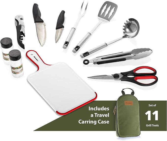 Wealers Camp Kitchen Cooking Utensil Set Travel Organizer Grill Accessories Portable Compact Gear for Backpacking BBQ Camping Hiking Travel Cookware Kit Water Resistant Case - Image 4
