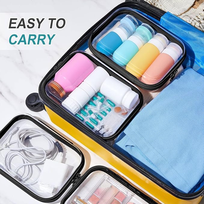 Sanwuta 6 Pcs Clear Hard Zipper Case Plastic Zipper Pouches Transparent Makeup Bag Pencil Case Pouches Toiletry Diaper Bag for Travel Toy Storage Organizer Bins (Black,7.09 x 5.12 x 2 Inch) - Image 6