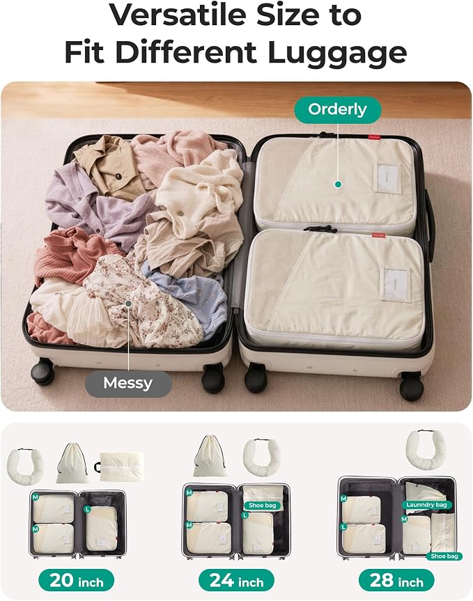 BAGSMART 6 Set Packing Cubes for Travel with Budget Airline Neck Pillow | Travel Essentials, Premium Compression Luggage Organizers for Suitcase, Ultimate Budget Airline Hack, 100% Personal Item Safe - Image 6