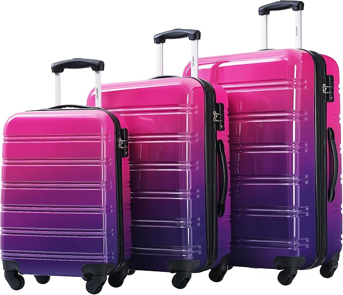 Merax Suitcase Set, Hardshell Luggage Sets 3 Piece with Spinner Wheels | Expandable Gradient Color Suitcase with TSA Lock Lightweight 20" 24" 28", Purple and Pink by Merax