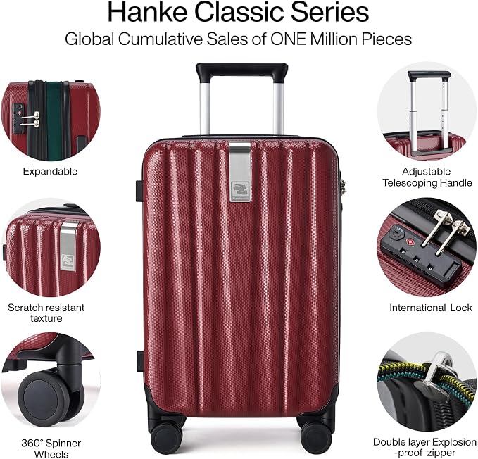 Hanke 24 Inch Expandable Checked Luggage Lightweight PC Hard Case Luggage Suitcases with Wheels TSA Luggage Rolling Large Suitcase Travel Luggage Bag for Go to University(Burgundy) - Image 4