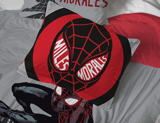 Marvel Miles Morales Queen Comforter Set 7 Piece Kids Bedding, Gray | Spiderman, Bed in a Bag, Comforter Sheets Shams Pillowcases, Official Brand, Soft Microfiber, Machine Washable, Boys Gift - Image 6