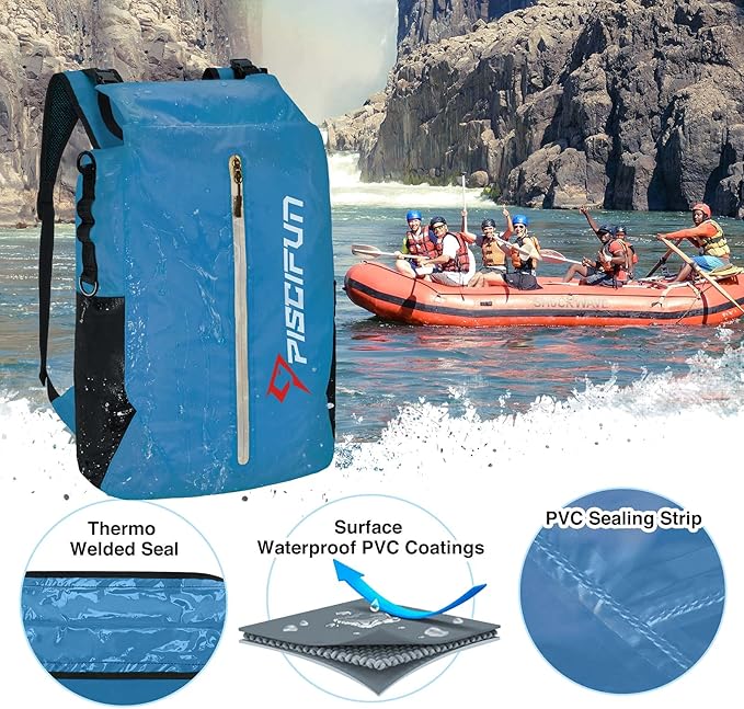 Piscifun Dry Bag Waterproof, Lightweight Dry Backpack Roll-Top Sealed with Waist Pouch and Phone Case Keeps Gear Dry Inside for Kayaking, Boating - Image 4