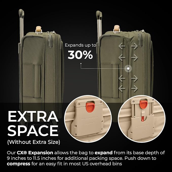 Briggs & Riley 21" Global Carry On Expandable Spinner - Luggage for International Travel, Suitcases with Wheels, Softside Rolling Bag for Men & Women, Self-Repairing Zipper- Baseline Collection, Olive - Image 3