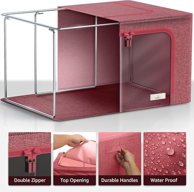Sorbus Jumbo Storage Bins with Metal Frame - Oxford Fabric Storage Containers with Large Clear Window & Carry Handles - Stackable & Foldable Clothes Organizer Bags for Bedding Linen, Clotheing & More - Image 3