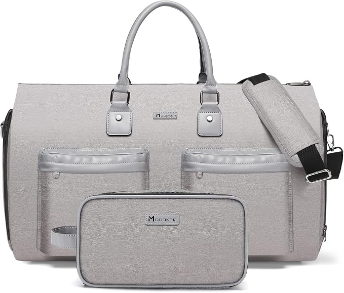 Modoker Convertible Garment Bag with Shoulder Strap, Carry on Garment Duffel Bag for Men Women - 2 in 1 Hanging Suitcase Suit Travel Bags, Light Grey by Modoker