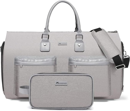 Modoker Convertible Garment Bag with Shoulder Strap, Carry on Garment Duffel Bag for Men Women - 2 in 1 Hanging Suitcase Suit Travel Bags, Light Grey by Modoker