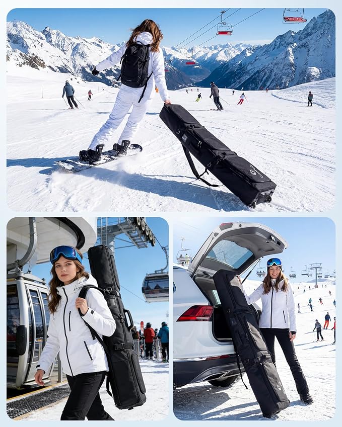 Snowboard Bag with Wheels, Extendable Ski Bags for Air Travel Length up to 175cm, 3 TPU Zippered Bags, Flexible Storage for Snowboards, Helmets, Jacket and boots, Waterproof - Image 5