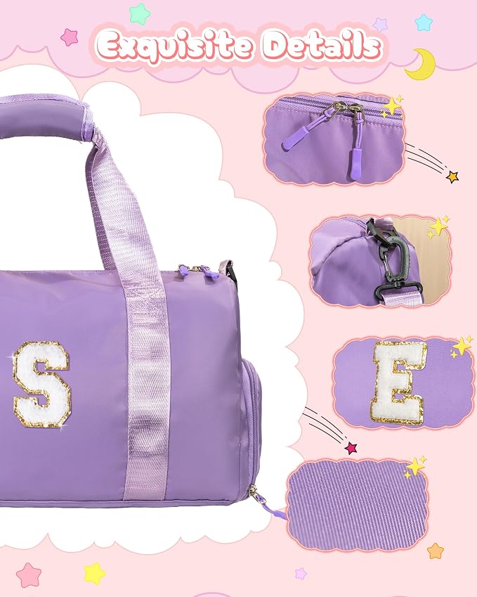 4 Year Old Girl Birthday Gifts-Girl Gym Bag with Shoe Compartment, Kid Personalized Weekender Overnight Bags, Initial Travel Tote with Makeup Pouch, Valentines Day Gift for Girls (Letter R) - Image 4