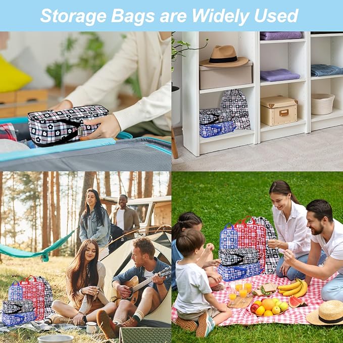Geometric Flower Compression Packing Cubes for Travel (7 Piece) | Tear-Resistant, Separate Shoe Compartment, Travel Essential Organizer Bags for Clothes, Shoes & Toiletries, Red Blue Black - Image 8