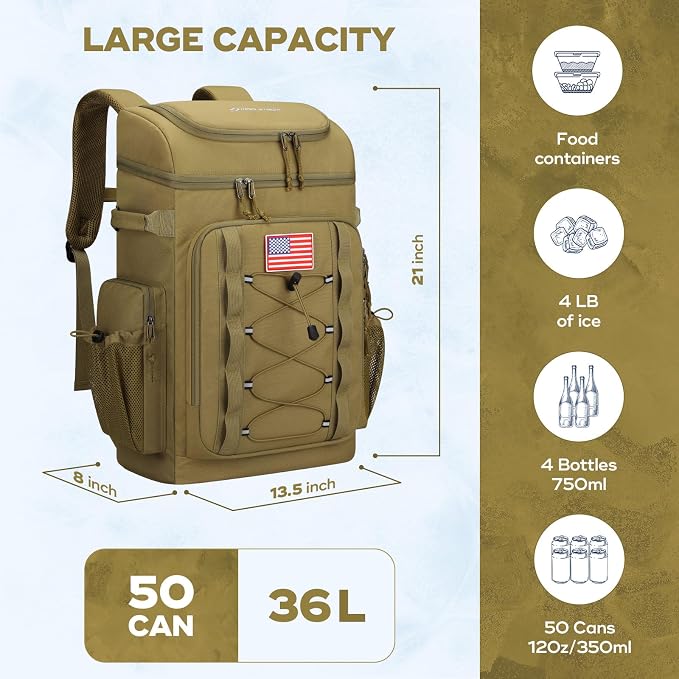 Maelstrom 35/50 Can Insulated Backpack Cooler, Leakproof Soft Lunch Ice Bag | Keeps Food Cold For 16h, Peva Liner, Durable Nylon, Ergonomic Padding. Perfect For Men, Women, Camping, Beach, Hiking, Travel - Image 4