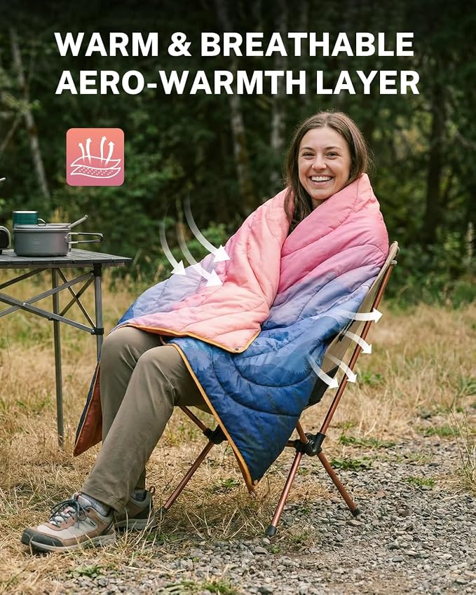 Gonex Camping Blanket with Aero-Warmth Breathable Layer - Puffy Printed Packable Blanket, Ultralight Wearable Water-Resistant Quilt, 79" X 55" for Camping, Beach, Hiking, Travel, Picnics(Sunset) - Image 2