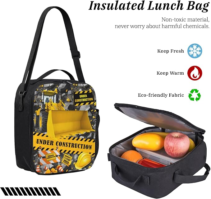 Construction Machines Cars Kid Backpack Set with Lunch Bag & Pencil Case Large Capacity School Bag 17 Inch Bookbag for Boy Girl - Image 6