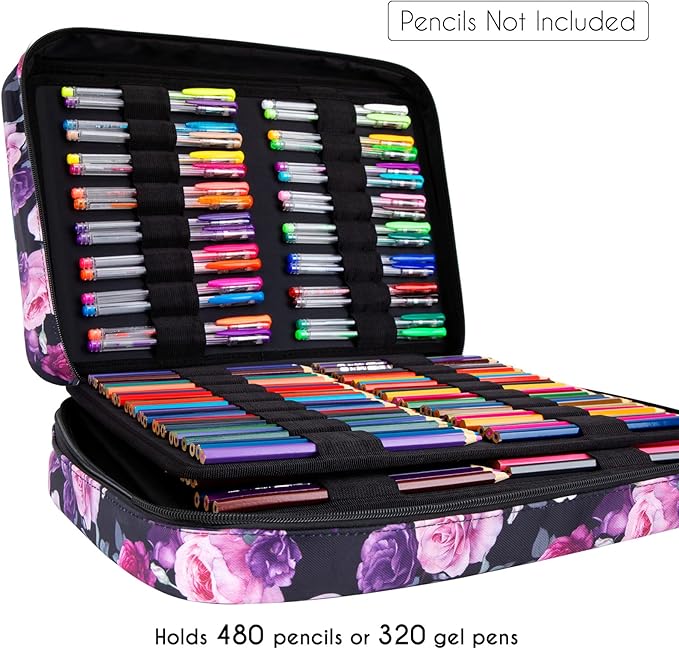 YOUSHARES 480 Slots Colored Pencil Case - Big Capacity Pen Case Organizer with Multilayer Holder large Colored Pencil Case (Purple Pink Rose) - Image 2