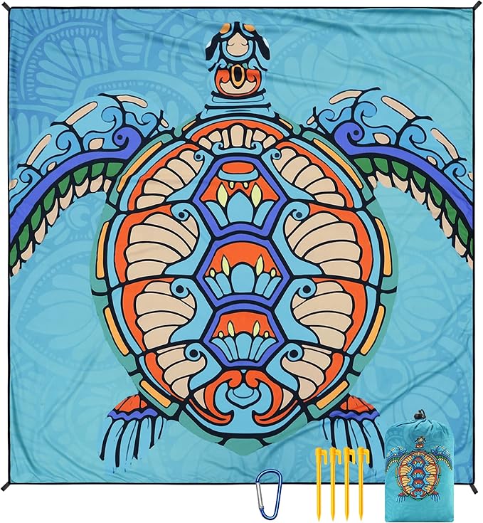 WIWIGO Beach Blanket Sandproof Extra Large Beach Mat Adults Waterproof Quick Drying Sand Free Mat Made by Premium Polyester with 4 Stakes & 4 Corner Pockets for Outdoor Travel Camping Hiking by WIWIGO