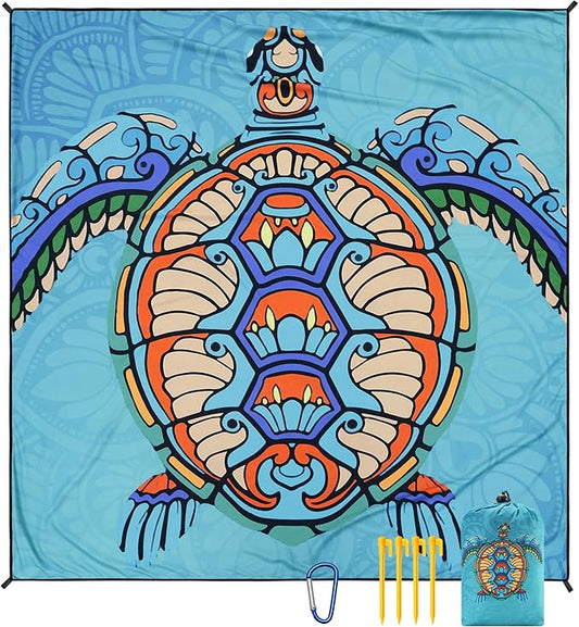 WIWIGO Beach Blanket Sandproof Extra Large Beach Mat Adults Waterproof Quick Drying Sand Free Mat Made by Premium Polyester with 4 Stakes & 4 Corner Pockets for Outdoor Travel Camping Hiking by WIWIGO
