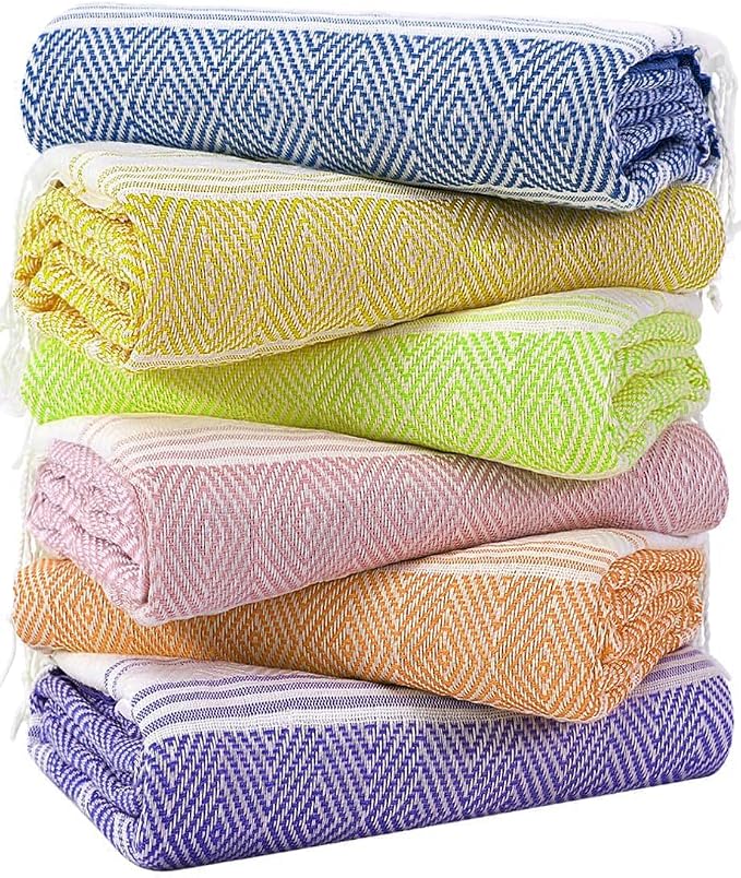 Genovega 6 Packs Oversized Turkish Beach Towels Set Bulk 74"x38" Extra Large Sand Free Quick Dry Swim Bath Camping Pool Towel Travel Blanket Adult Essentials Cruise Accessories Vacation Stuff by genovega