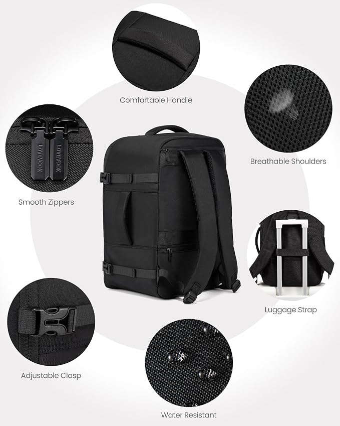 LOVEVOOK Travel Backpack for Men Women, 35L Carry on Backpack Flight Approved with 3 Packing Cubes, Large Personal Item Bag Fits 15.6 inch Laptop for Business Trip Weekender, Overnight Daypack, Black - Image 5