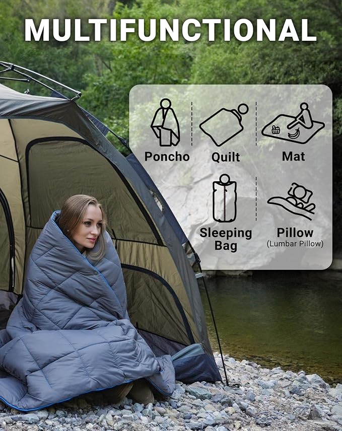 KingCamp Ultralight Camping Blanket, Packable Down Alternative Puffy Wearable Blankets Weatherproof Warm Package Quilt with Snap Buttons for Outdoor Hiking Travel Picnic Stadium (69" x 53", Charcoal) - Image 8
