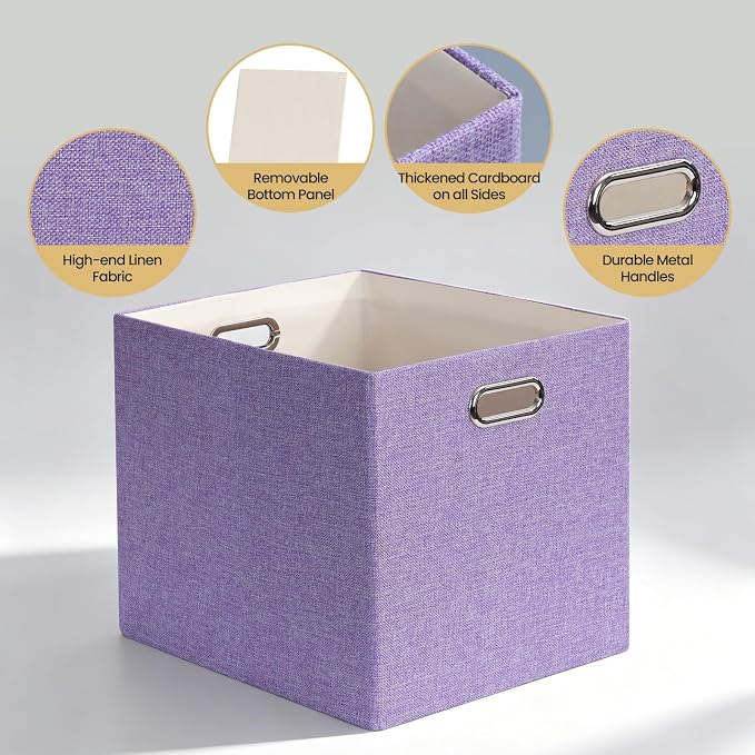 Posprica 3X Thicker Collapsible Storage Bins,13×15x13 Foldable Storage Cube Boxes Fabric Drawer for Closet Shelf Cabinet Bookcase, set of 4 (Purple) - Image 3