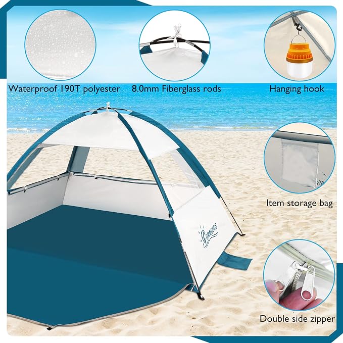 COMMOUDS Beach Tent Sun Shelter for 3/4/6/8 Person, UPF 50+ UV Protection Beach Shade Canopy Tent, Lightweight, Easy Set Up and Carry - Image 6